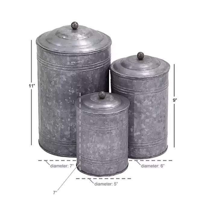 Kirklands Home Galvanized Metal Lid 3-pc. Decorative Jar Set Silver