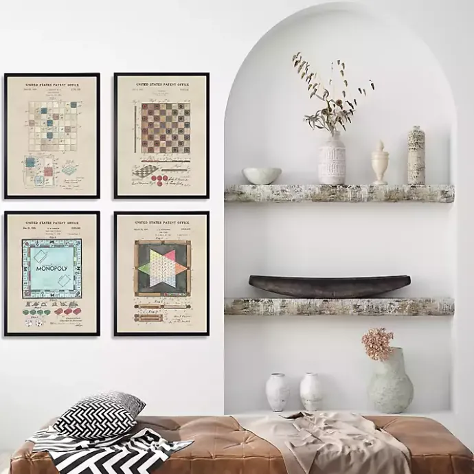 Sale Kirklands Home Game Boards Patents Framed Art Prints, Set of 4