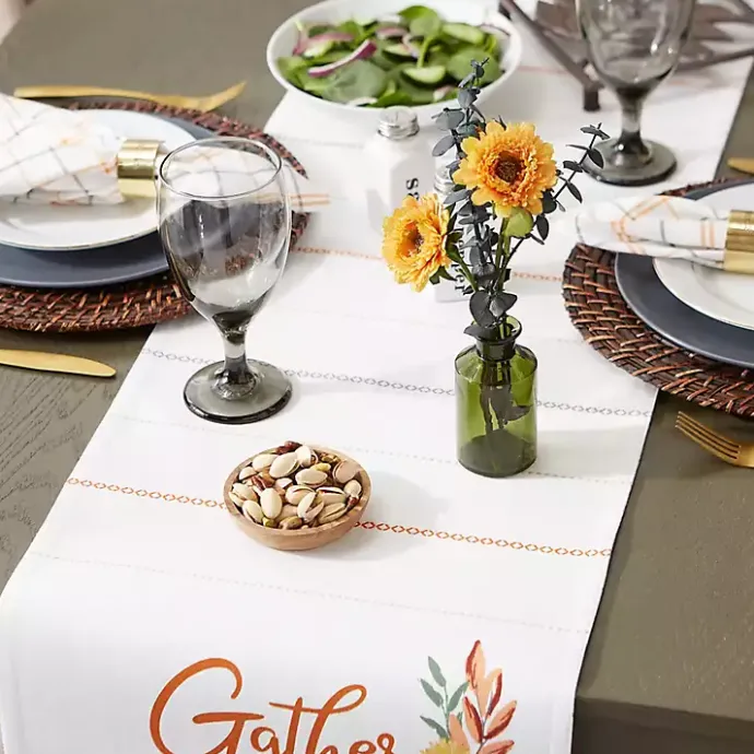 Sale Kirklands Home Gather with Pumpkin Harvest Table Runner White