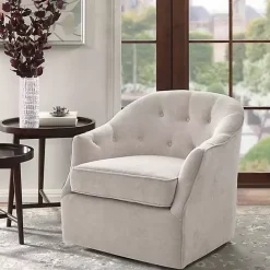 Kirklands Home Gayla Taupe Button Tufted Swivel Accent Chair Gray