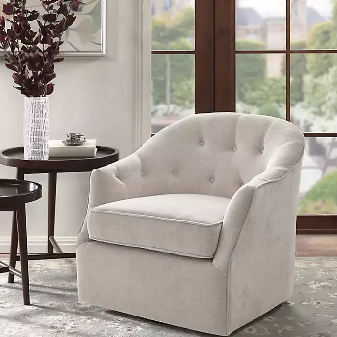 Kirklands Home Gayla Taupe Button Tufted Swivel Accent Chair Gray