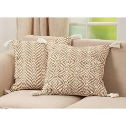 Best Kirklands Home Geometric Woven Jute Tassel Throw Pillow