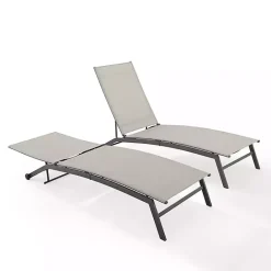 Kirklands Home Gibson Gray Mesh Outdoor Loungers, Set of 2