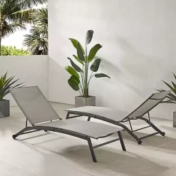 Kirklands Home Gibson Gray Mesh Outdoor Loungers, Set of 2