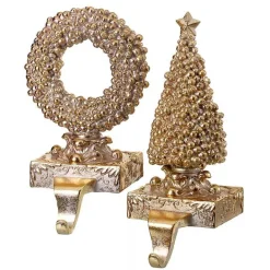 Best Kirklands Home Gilded Tree and Wreath Stocking Holders, Set of 2 Gold