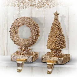 Best Kirklands Home Gilded Tree and Wreath Stocking Holders, Set of 2 Gold