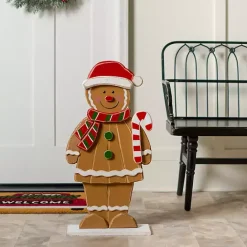 Hot Kirklands Home Gingerbread Man Wooden Porch Statue Brown