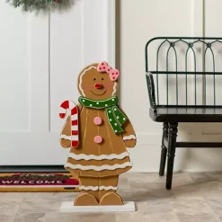 Discount Kirklands Home Gingerbread Woman Wooden Porch Statue Brown