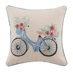 Outlet Kirklands Home Gingham Bike Embroidered Pillow