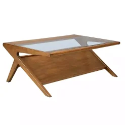Online Kirklands Home Glass and Walnut Wood Angled Coffee Table Brown