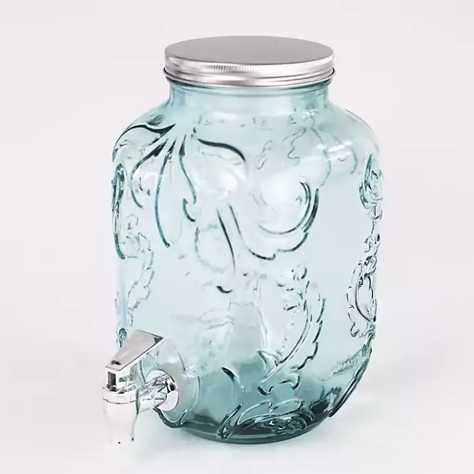 Discount Kirklands Home Glass Embossed Mason Jar Beverage Dispenser Blue