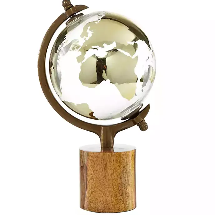 Sale Kirklands Home Glass Globe on Wooden Stand Brown