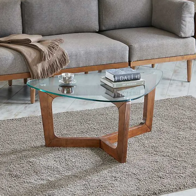 Sale Kirklands Home Glass Triangular Walker Coffee Table Brown