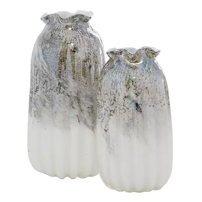 Hot Kirklands Home Glazed Gray Glass Vases, Set of 2