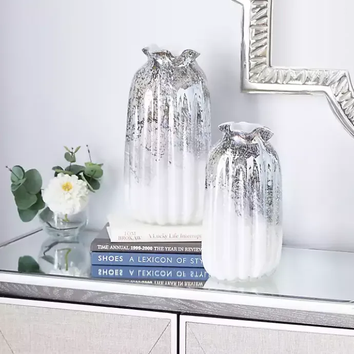 Hot Kirklands Home Glazed Gray Glass Vases, Set of 2