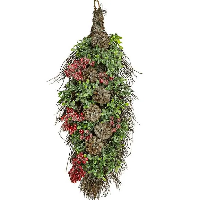 Clearance Kirklands Home Glitter Pinecone and Berry Teardrop Swag