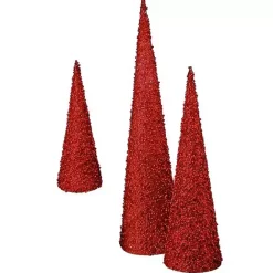 Best Kirklands Home Glitte Cone Tabletop Trees, Set of 3 Red