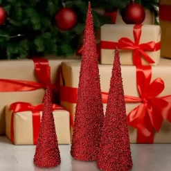 Best Kirklands Home Glitte Cone Tabletop Trees, Set of 3 Red
