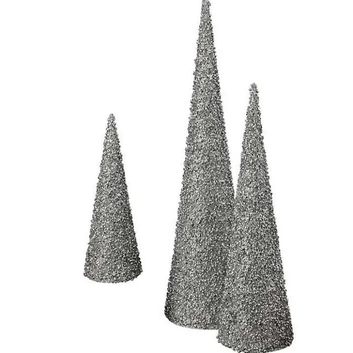 Clearance Kirklands Home Glittered Cone Tabletop Trees, Set of 3 Silver