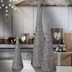 Clearance Kirklands Home Glittered Cone Tabletop Trees, Set of 3 Silver