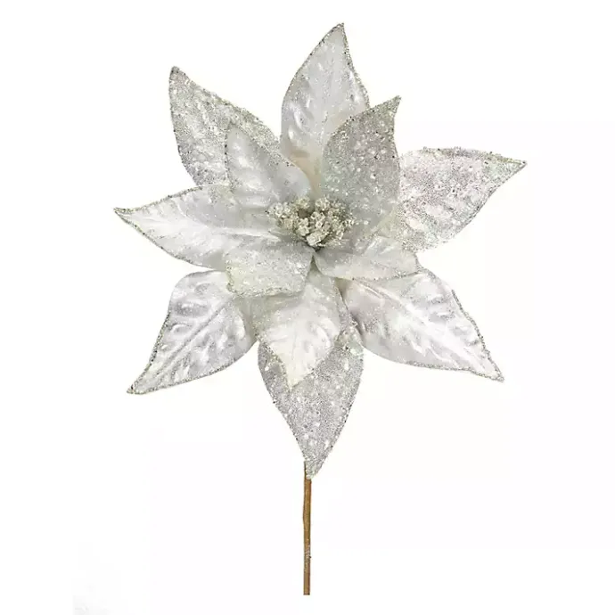 Hot Kirklands Home Glittered Poinsettia Stems, Set of 6 Silver