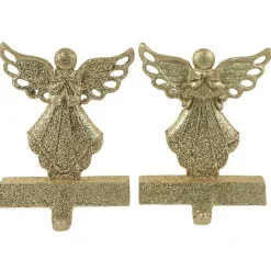 Kirklands Home Glittery Angel Stocking Holders, Set of 2 Gold