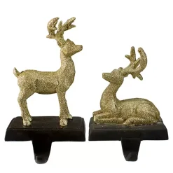 Hot Kirklands Home Glittery Gold Reindeer Stocking Holders, Set of 2