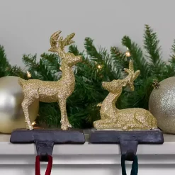 Hot Kirklands Home Glittery Gold Reindeer Stocking Holders, Set of 2
