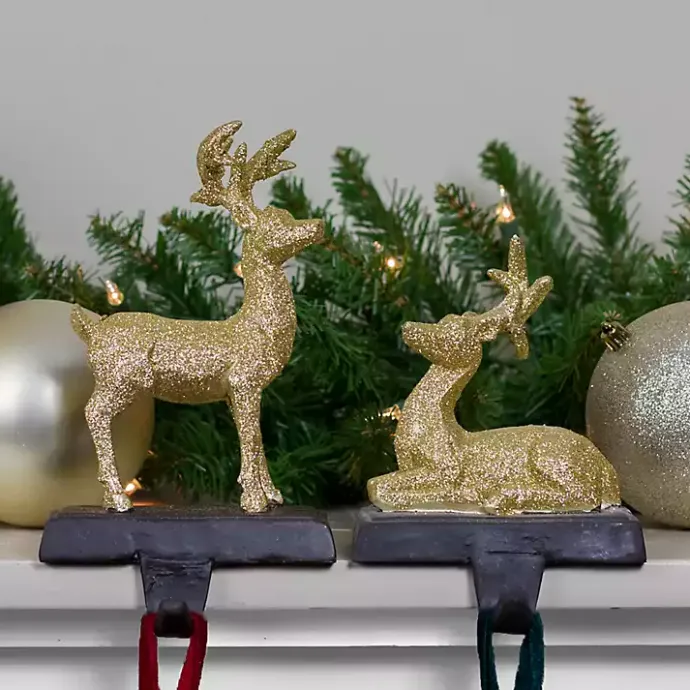 Hot Kirklands Home Glittery Gold Reindeer Stocking Holders, Set of 2