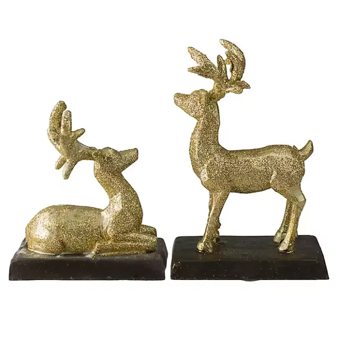 Hot Kirklands Home Glittery Gold Reindeer Stocking Holders, Set of 2