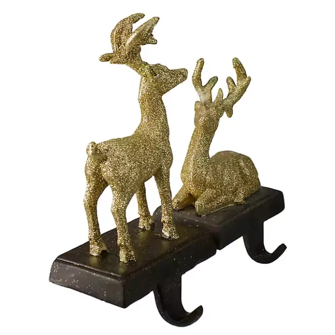 Hot Kirklands Home Glittery Gold Reindeer Stocking Holders, Set of 2