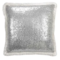Clearance Kirklands Home Glittery Silver Sherpa Sequins Throw Pillow