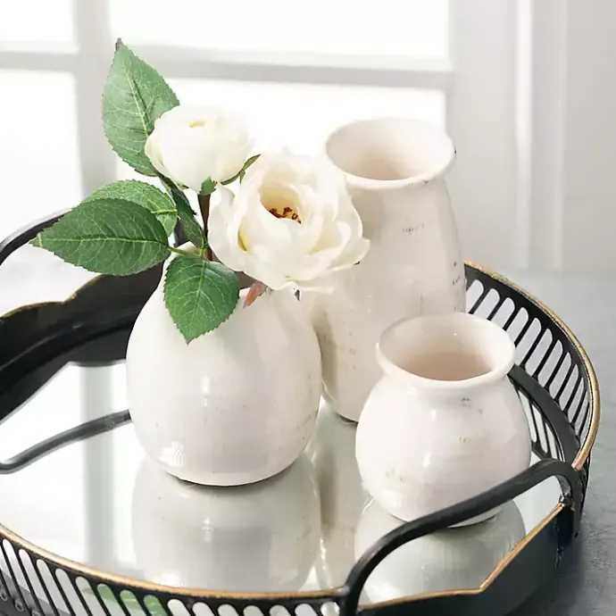 Sale Kirklands Home Glossy Curved Vases, Set of 3 White