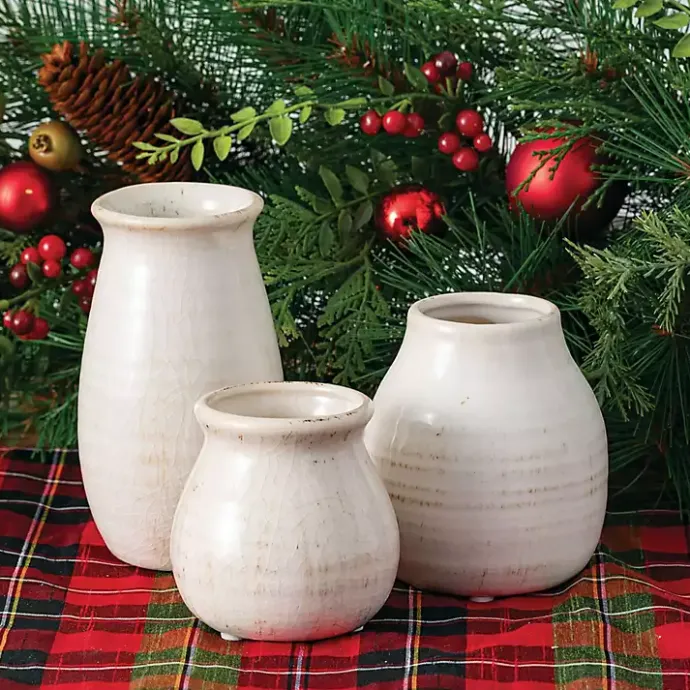 Sale Kirklands Home Glossy Curved Vases, Set of 3 White