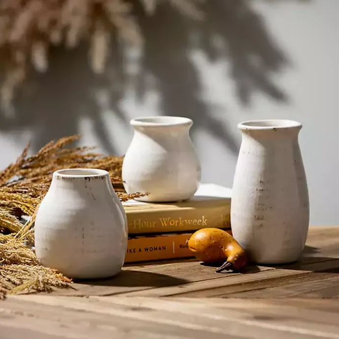 Sale Kirklands Home Glossy Curved Vases, Set of 3 White