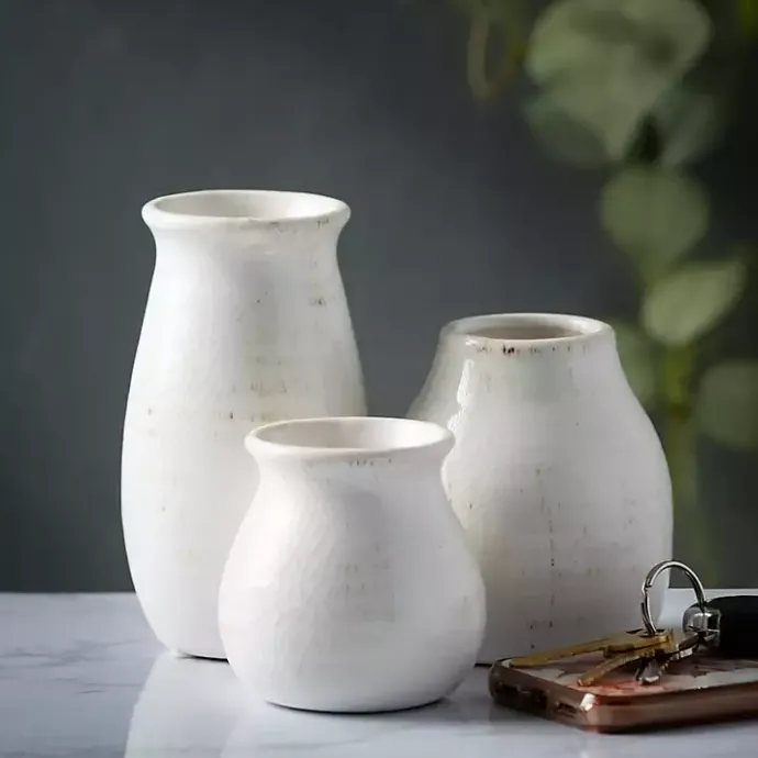 Sale Kirklands Home Glossy Curved Vases, Set of 3 White