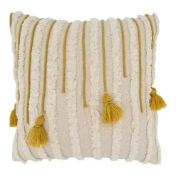 Outlet Kirklands Home Gold & Cream Tufted Tassels Throw Pillow