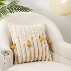 Outlet Kirklands Home Gold & Cream Tufted Tassels Throw Pillow