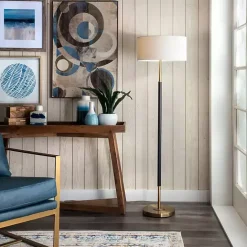 Clearance Kirklands Home Gold and Black Simple Stem Floor Lamp White