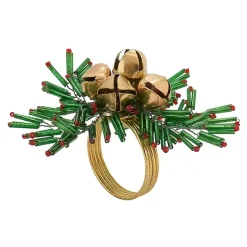 Online Kirklands Home Gold Bells and Holly Napkin Rings, Set of 4