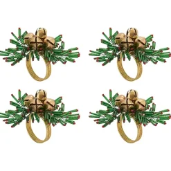Online Kirklands Home Gold Bells and Holly Napkin Rings, Set of 4