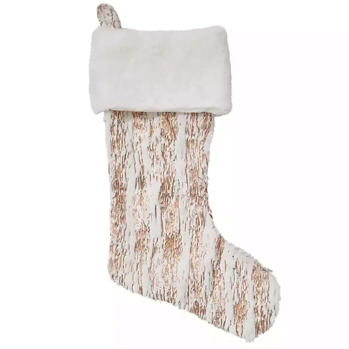 New Kirklands Home Gold Brushed Faux Fur Stocking