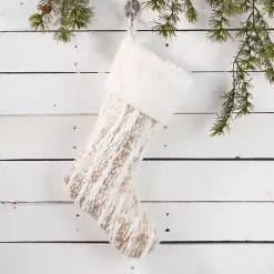 New Kirklands Home Gold Brushed Faux Fur Stocking