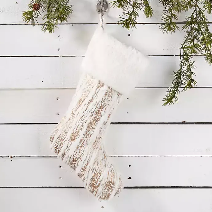 New Kirklands Home Gold Brushed Faux Fur Stocking
