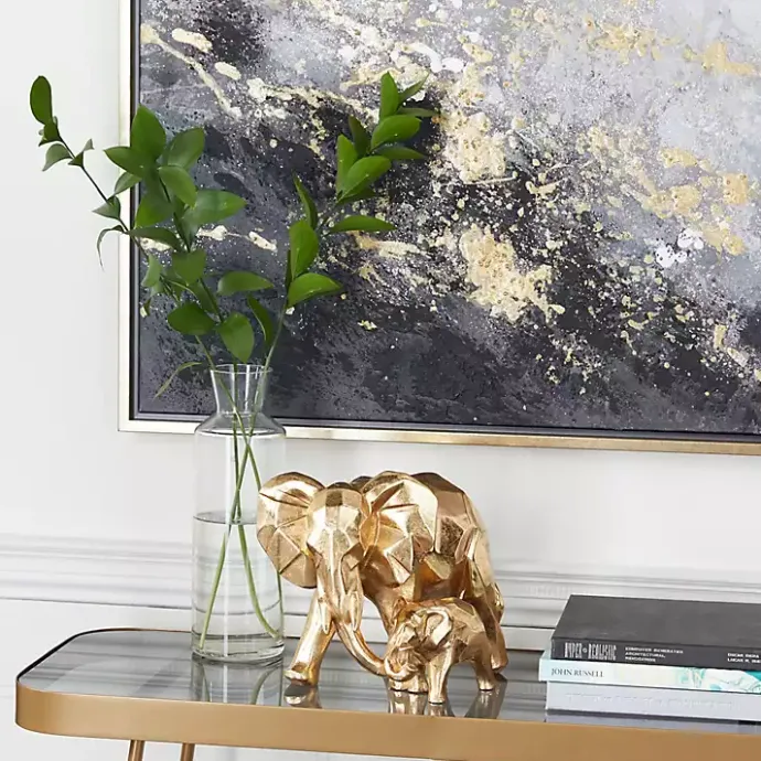 New Kirklands Home Carved Elephant Family Statue Gold