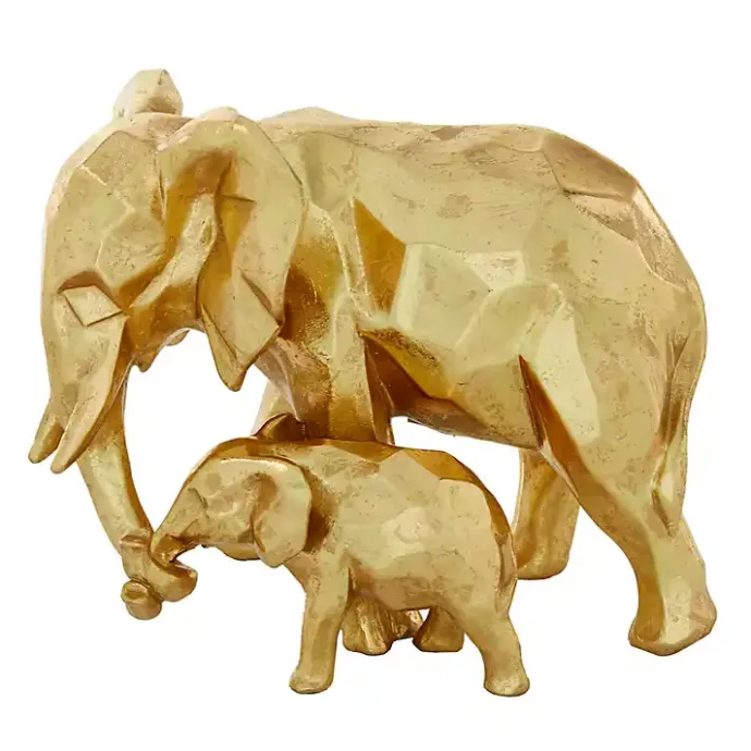 New Kirklands Home Carved Elephant Family Statue Gold