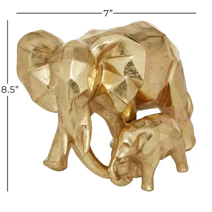 New Kirklands Home Carved Elephant Family Statue Gold