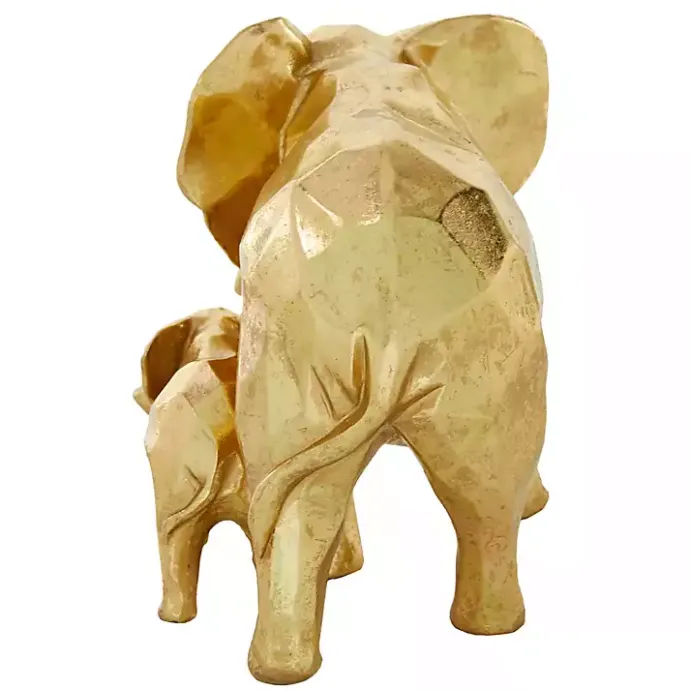 New Kirklands Home Carved Elephant Family Statue Gold