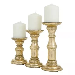 Online Kirklands Home Carved Mango Wood Candle Holders, Set of 3 Gold