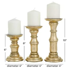 Online Kirklands Home Carved Mango Wood Candle Holders, Set of 3 Gold